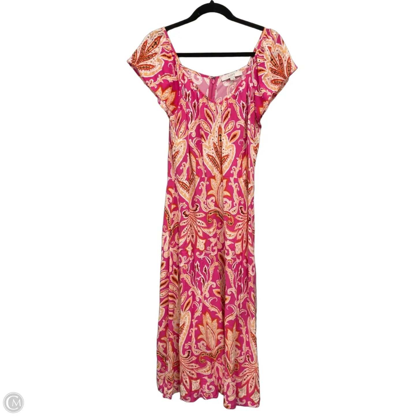 Dress Casual Midi By Loft In Orange & Pink, Size: 10