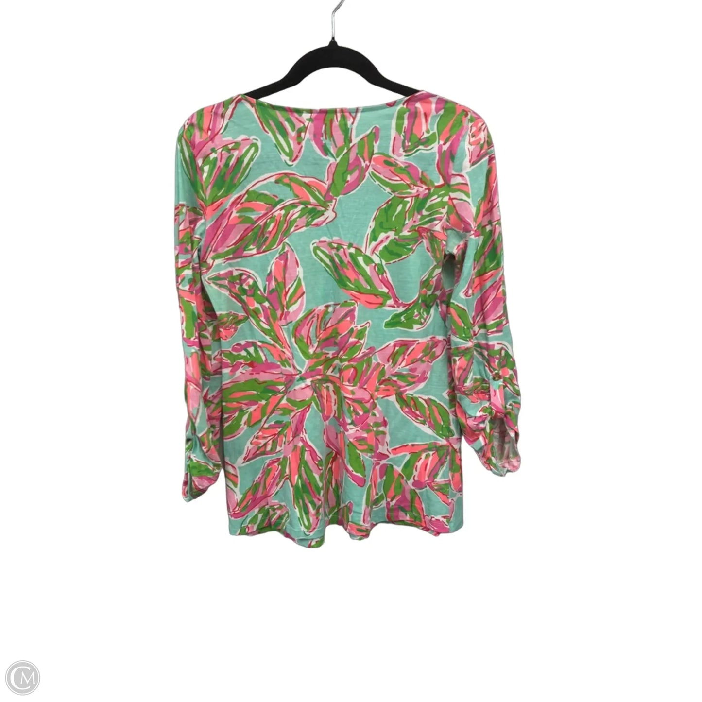 Top 3/4 Sleeve Designer By Lilly Pulitzer In Green & Pink, Size: S