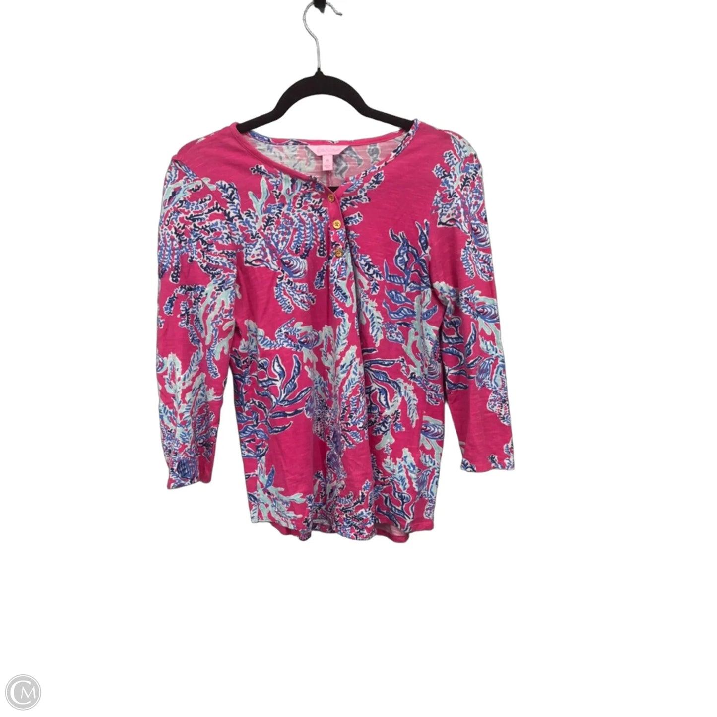 Top 3/4 Sleeve Designer By Lilly Pulitzer In Blue & Pink, Size: M