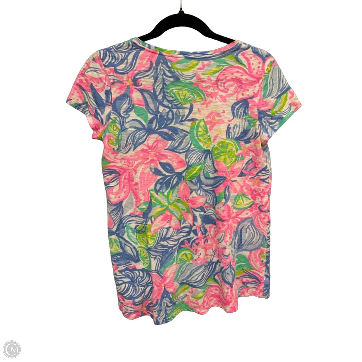 Top Short Sleeve Designer By Lilly Pulitzer In Blue & Pink, Size: S