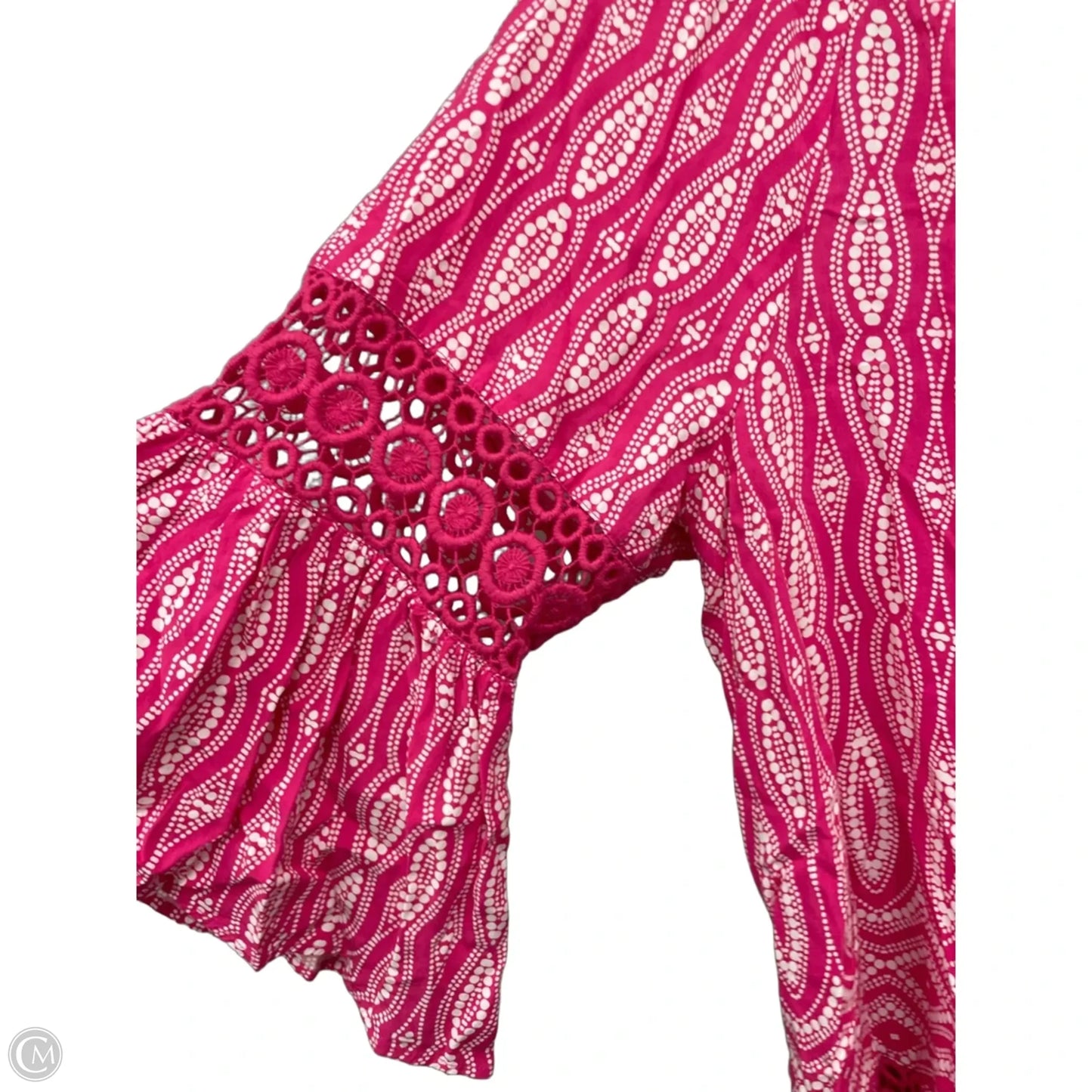 Top 3/4 Sleeve By Crown And Ivy In Pink & White, Size: 1x