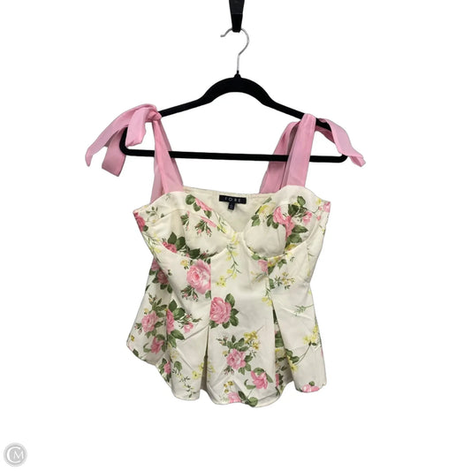 Top Sleeveless By Fore In Cream & Pink, Size: L