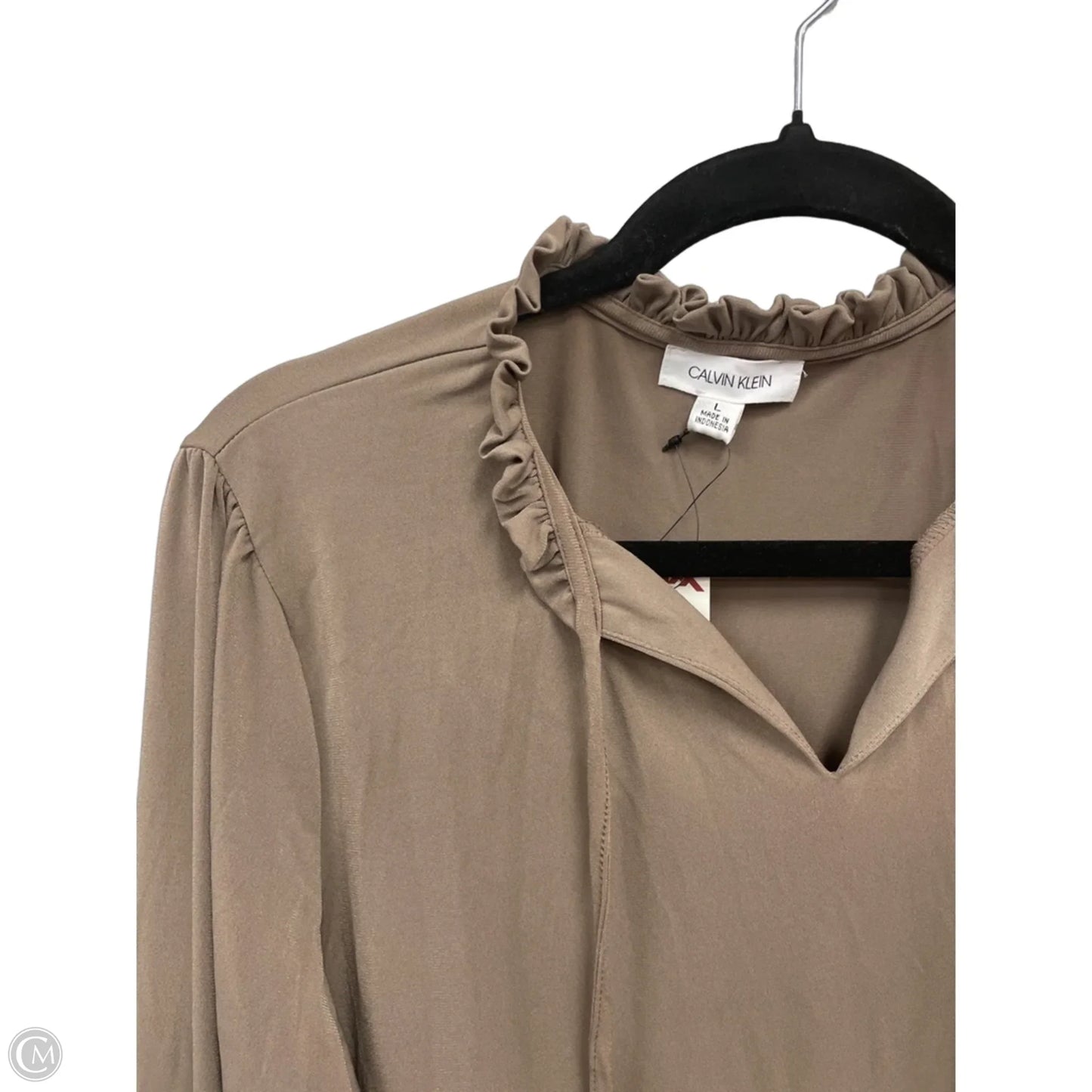 Top Long Sleeve By Calvin Klein In Taupe, Size: L