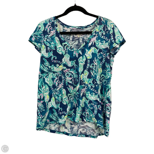 Top Short Sleeve Designer By Lilly Pulitzer In Blue & Green, Size: S