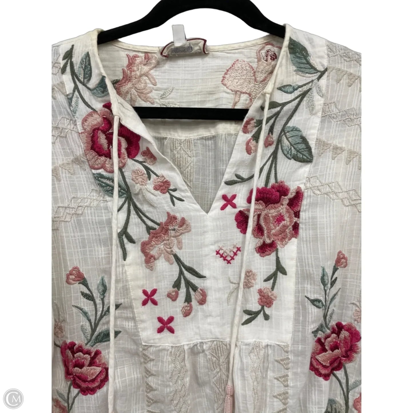 Top Long Sleeve By Johnny Was In Cream & Pink, Size: S