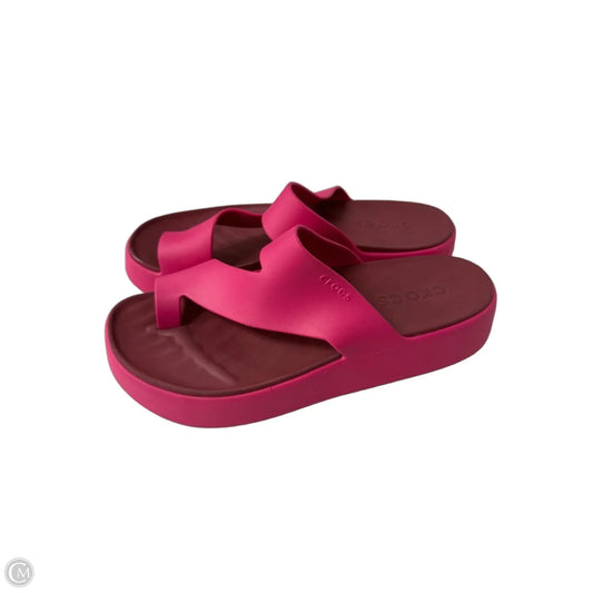 Sandals Heels Platform By Crocs In Pink & Red, Size: 9