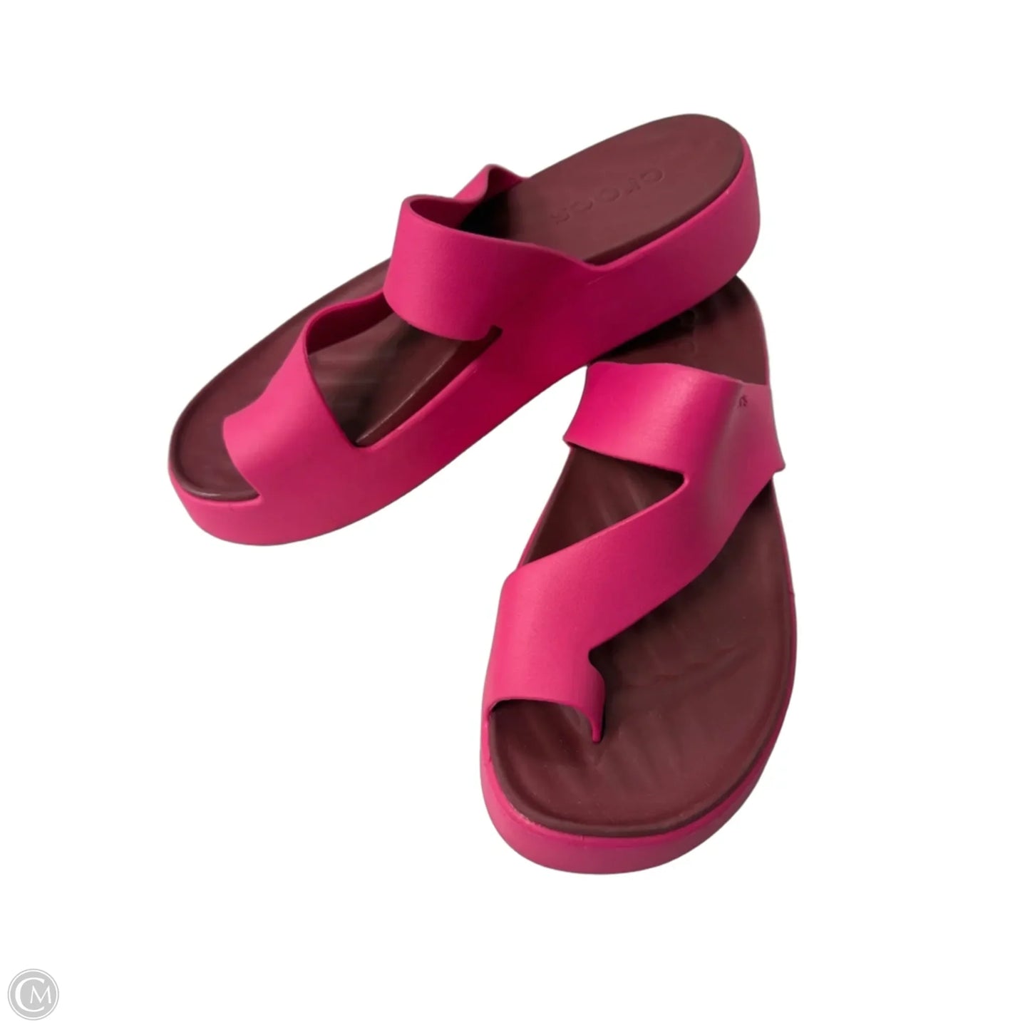 Sandals Heels Platform By Crocs In Pink & Red, Size: 9