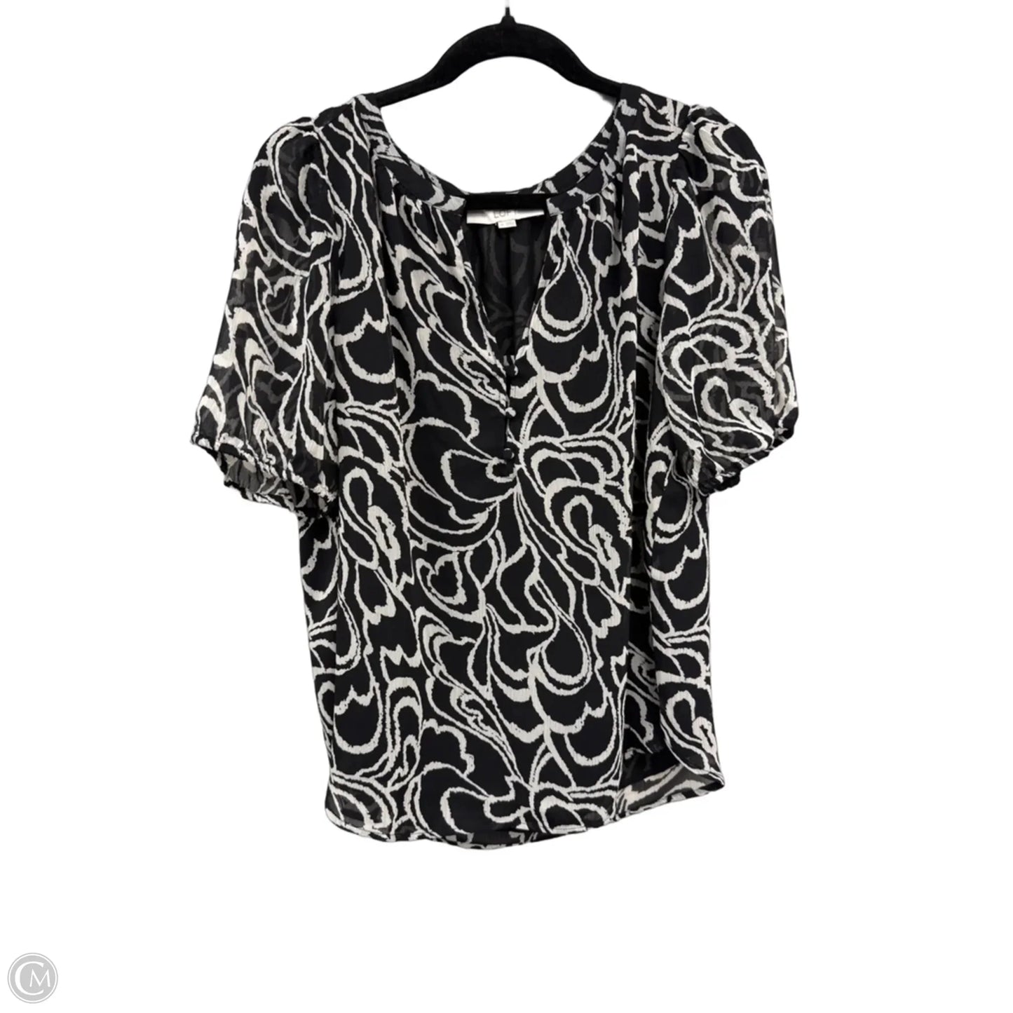Top Short Sleeve By Loft In Black & Cream, Size: M