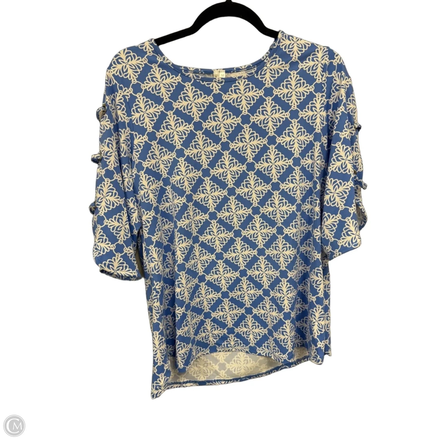 Top 3/4 Sleeve By Lulu B In Blue & White, Size: M