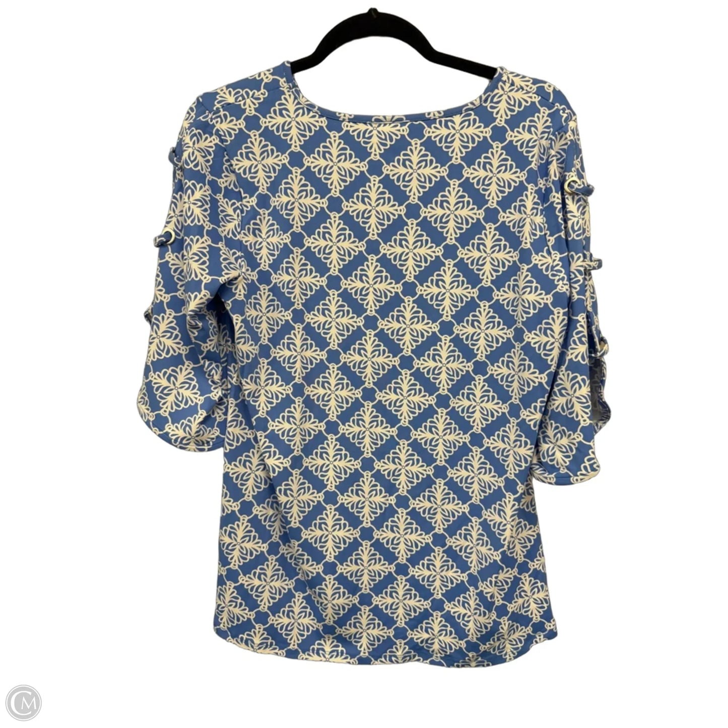 Top 3/4 Sleeve By Lulu B In Blue & White, Size: M