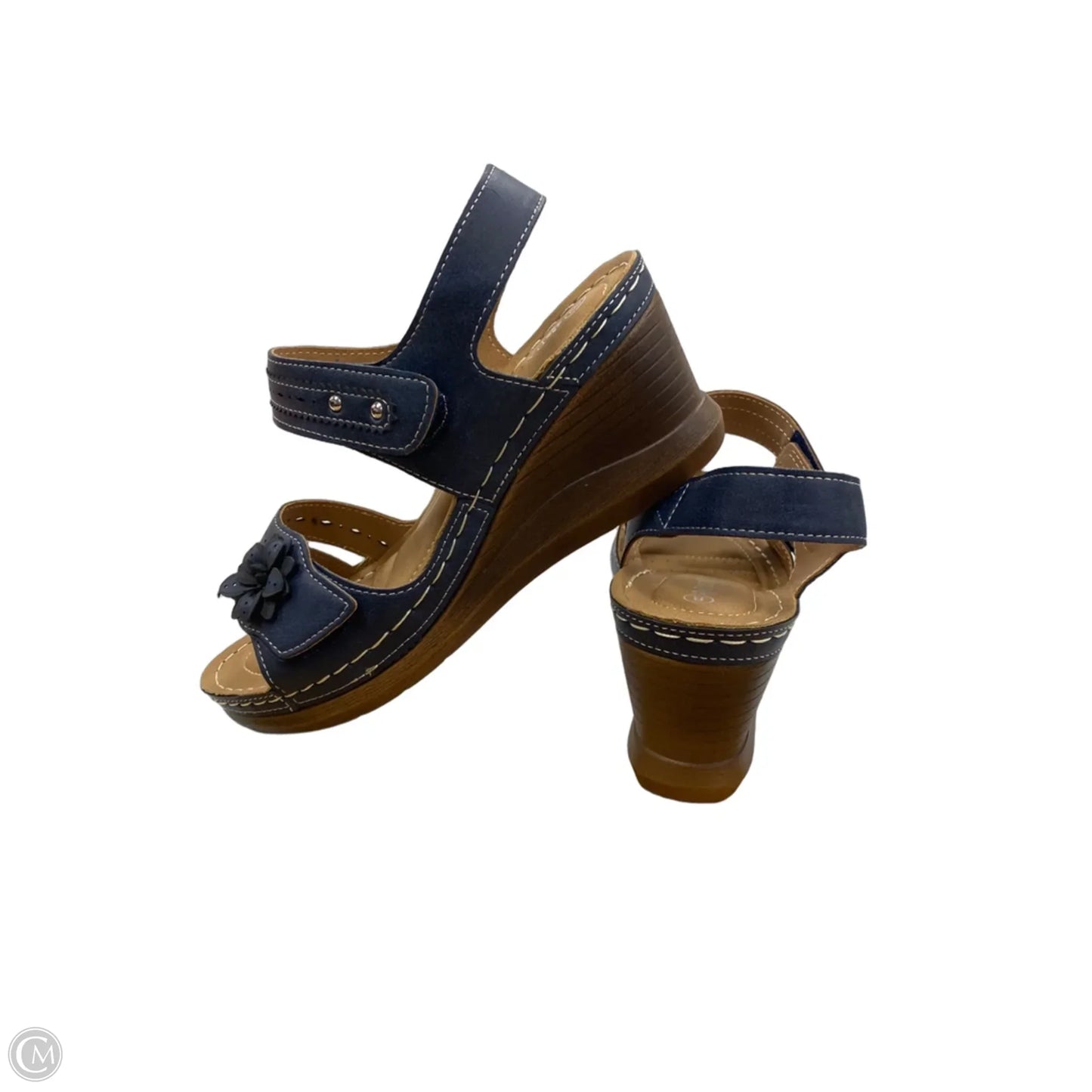Sandals Heels Wedge By Spring Step In Blue, Size: 8
