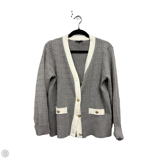Sweater Cardigan By Adrianna Papell In Cream & Grey, Size: Xl