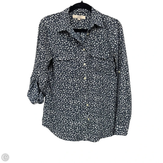Top 3/4 Sleeve By Loft In Blue & White, Size: S