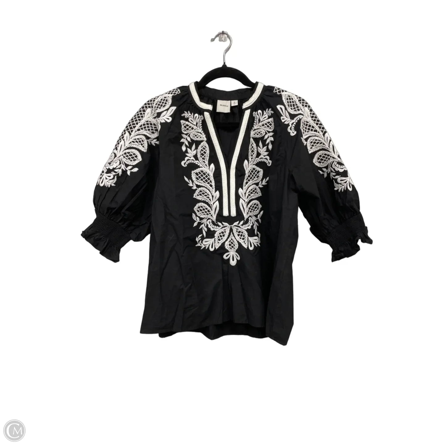 Top 3/4 Sleeve By Maeve In Black & Cream, Size: M