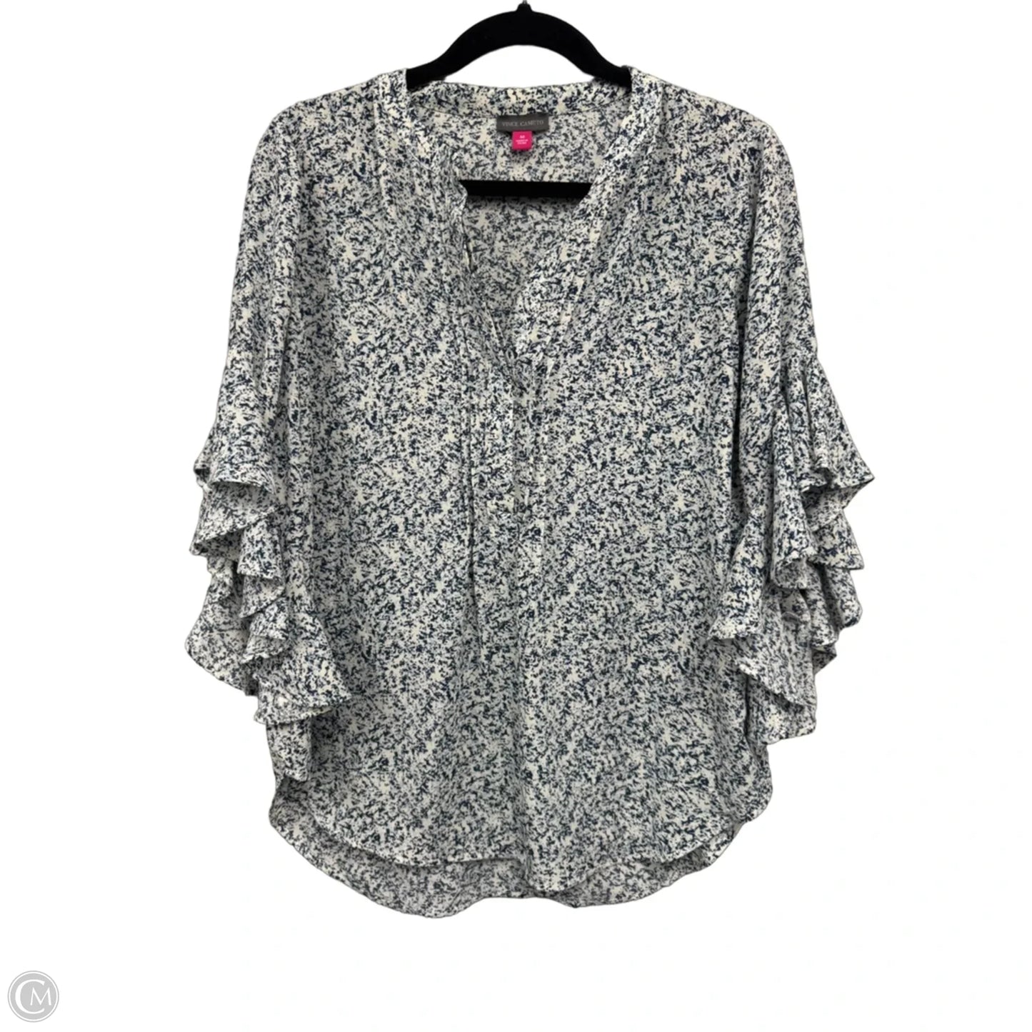 Top 3/4 Sleeve By Vince Camuto In Blue & Cream, Size: M
