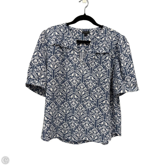 Top Short Sleeve By Ann Taylor In Blue & White, Size: L