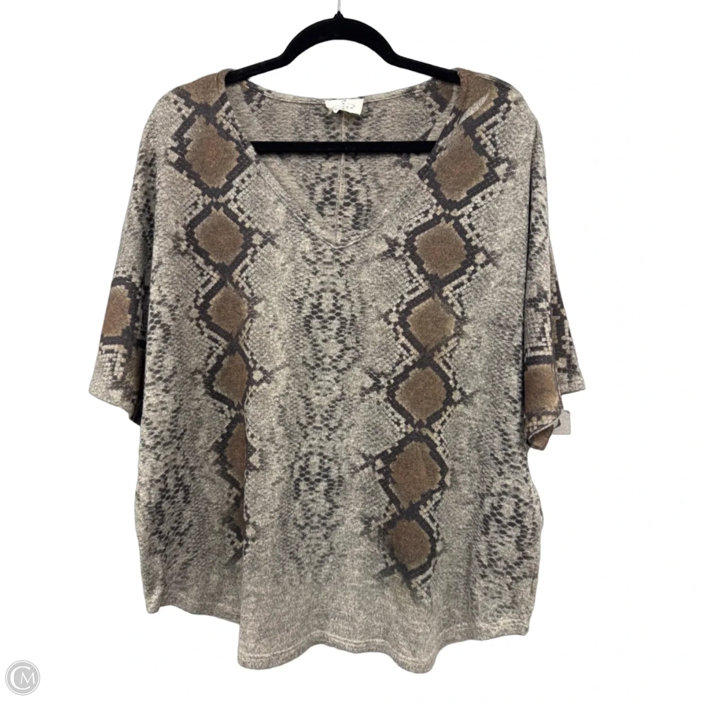 Top Short Sleeve By Ember In Brown & Grey, Size: M