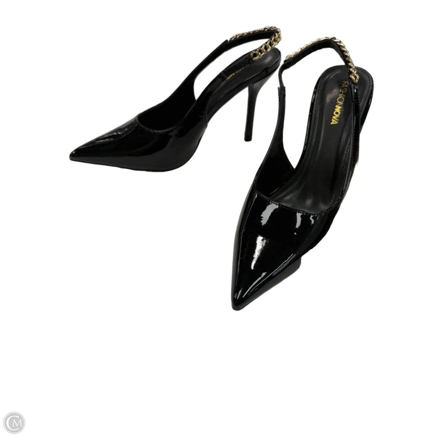 Shoes Heels Stiletto By Fashion Nova In Black & Gold, Size: 10