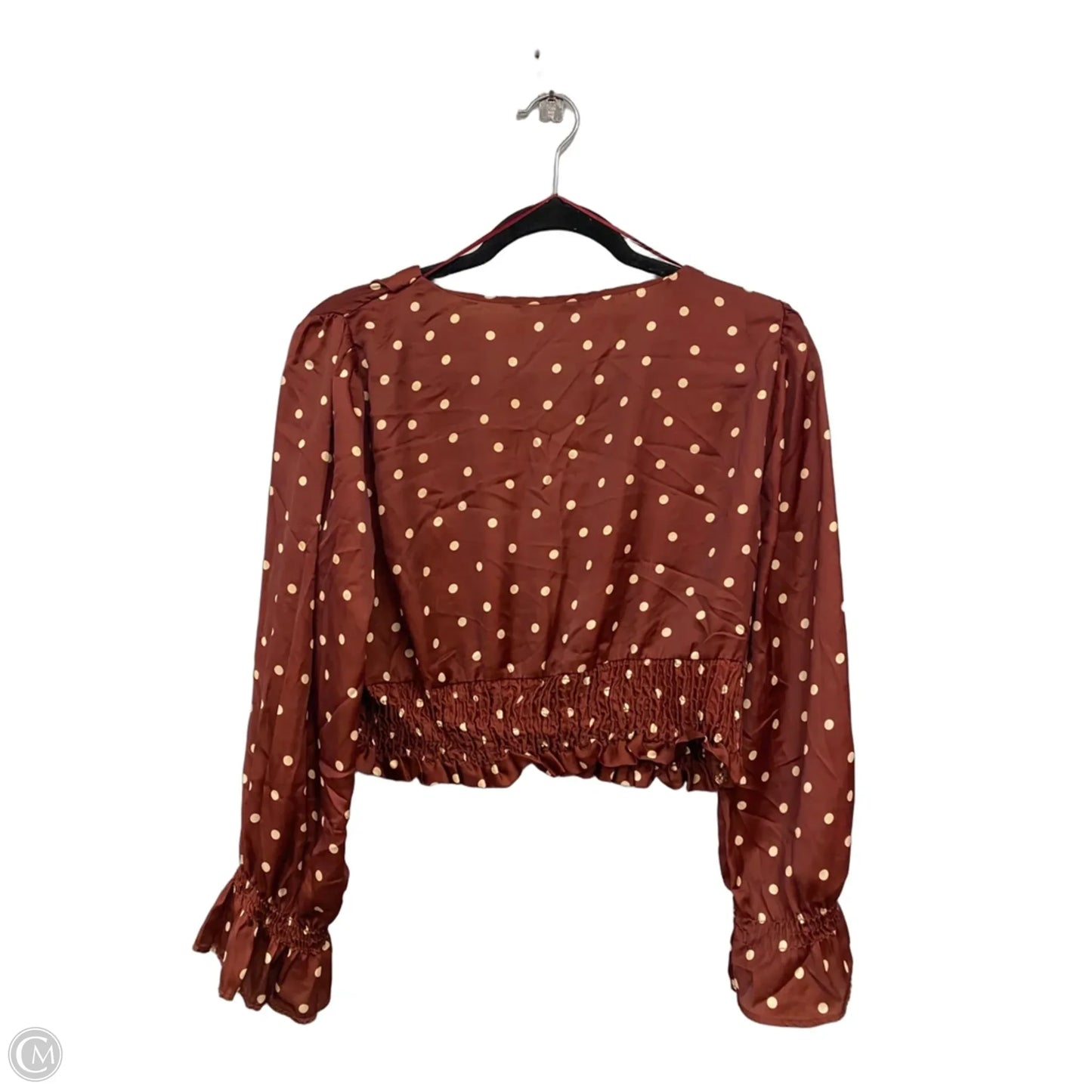 Top Long Sleeve By Zara In Brown & Cream, Size: L