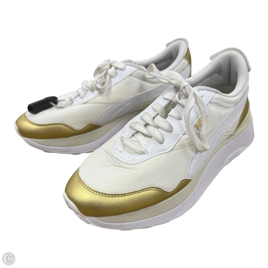 Shoes Sneakers By Puma In Gold & White, Size: 8.5