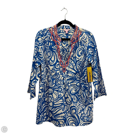 Top 3/4 Sleeve Designer By Lilly Pulitzer In Blue & White, Size: L