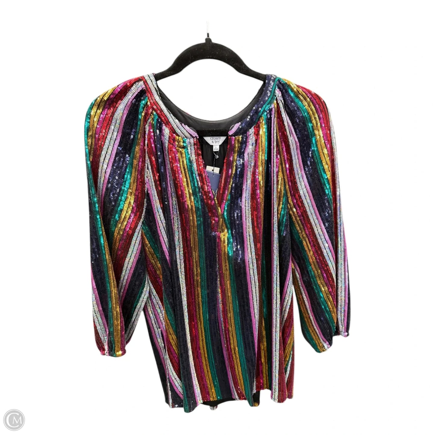 Top Long Sleeve By Crown And Ivy In Rainbow Print, Size: L