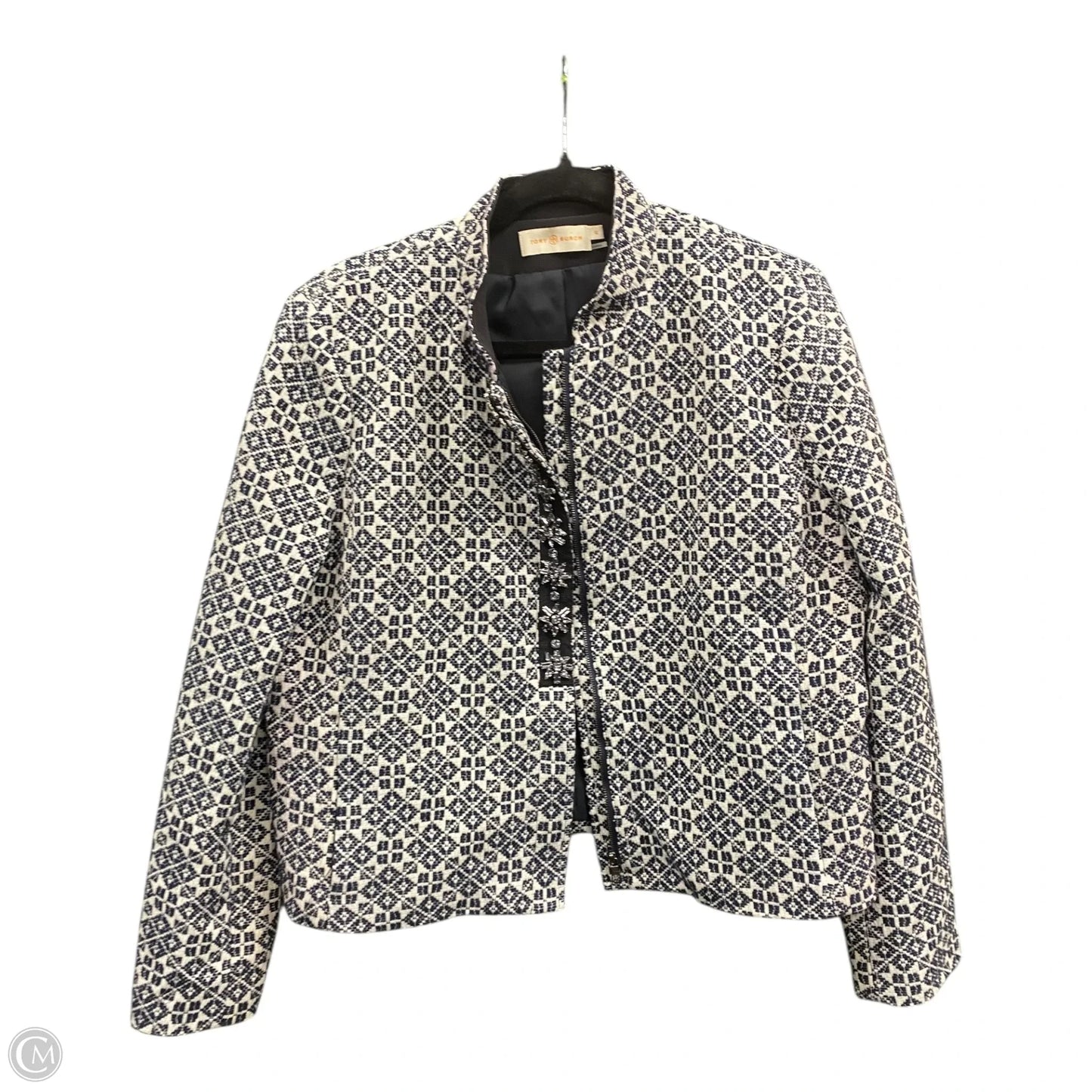 Blazer Designer By Tory Burch In Blue & White, Size: 12