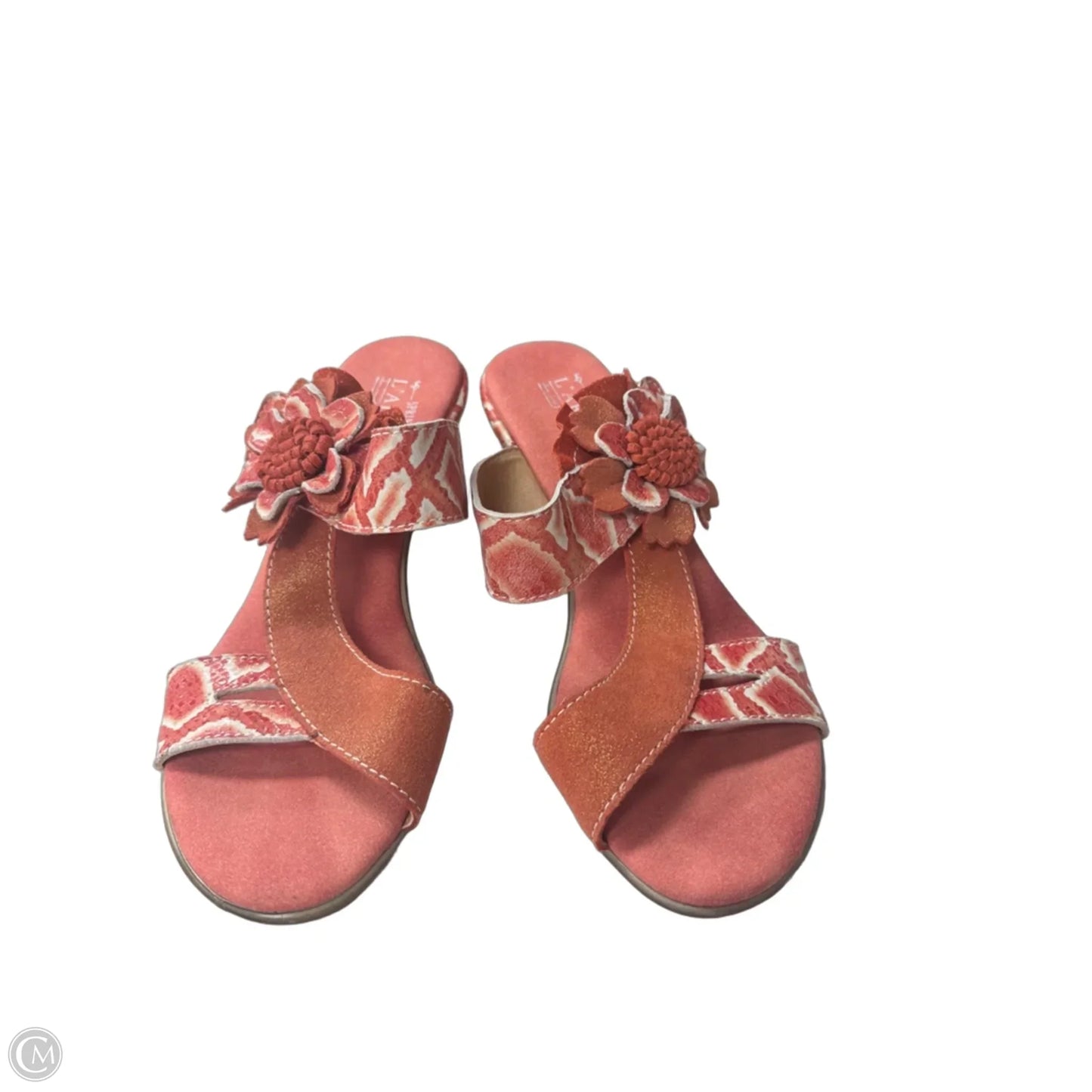 Sandals Heels Block By Ann Marino In Cream & Orange, Size: 8.5