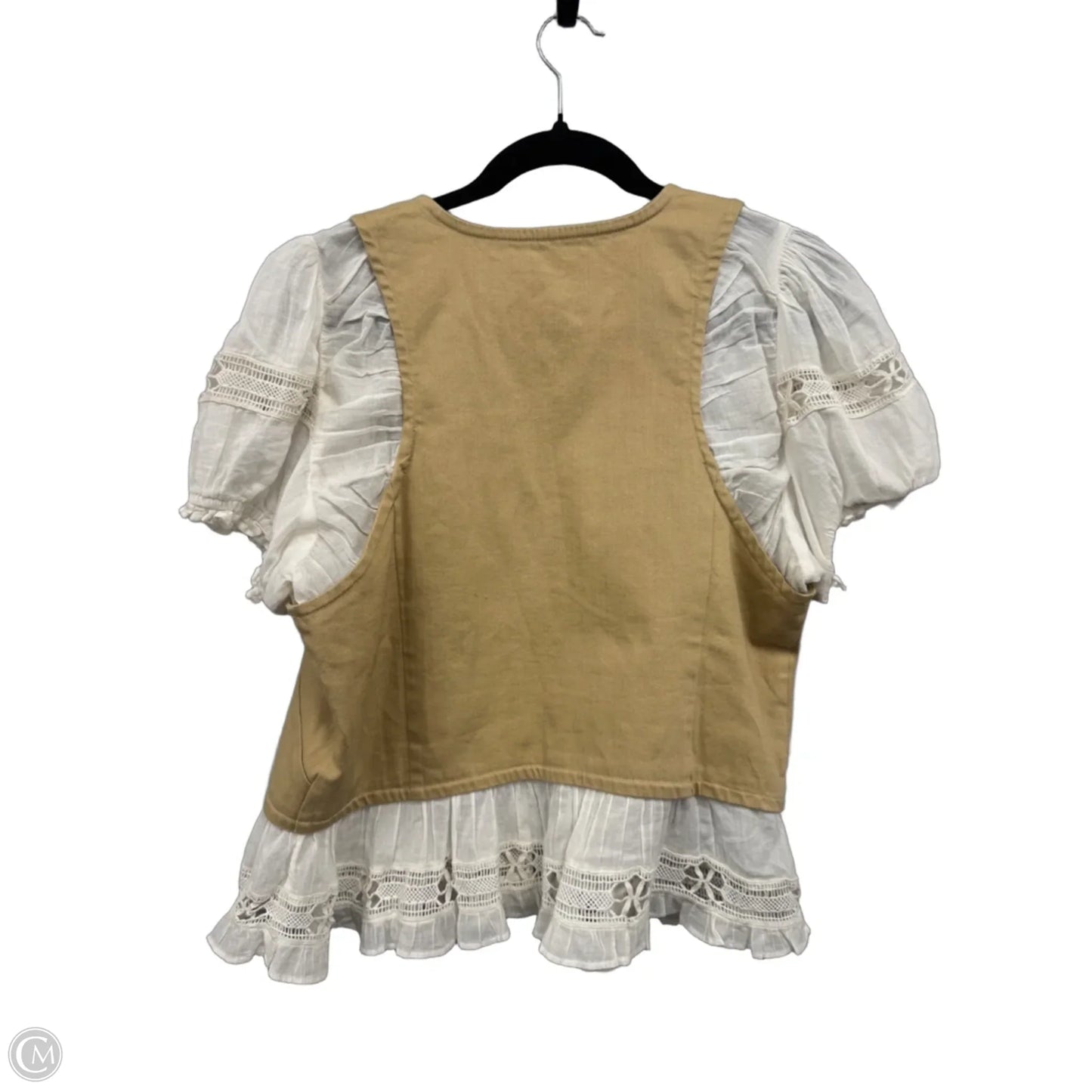 Top Short Sleeve By Anthropologie In Cream & Tan, Size: Xl