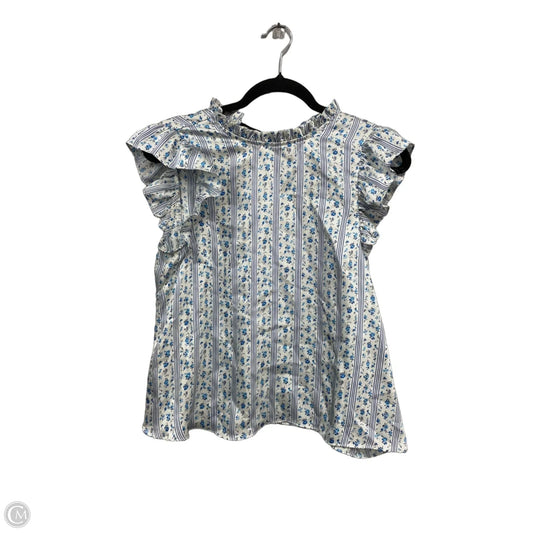 Blouse Short Sleeve By Zara In Blue & White, Size: S