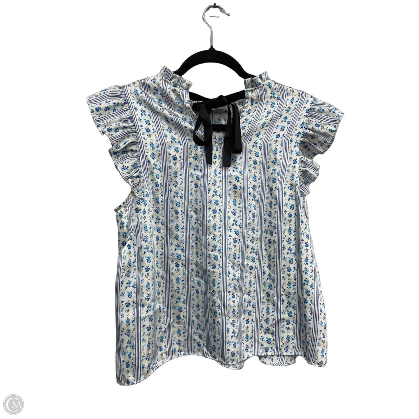 Blouse Short Sleeve By Zara In Blue & White, Size: S