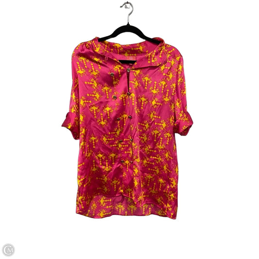Blouse 3/4 Sleeve By Clothes Mentor In Pink & Yellow, Size: L