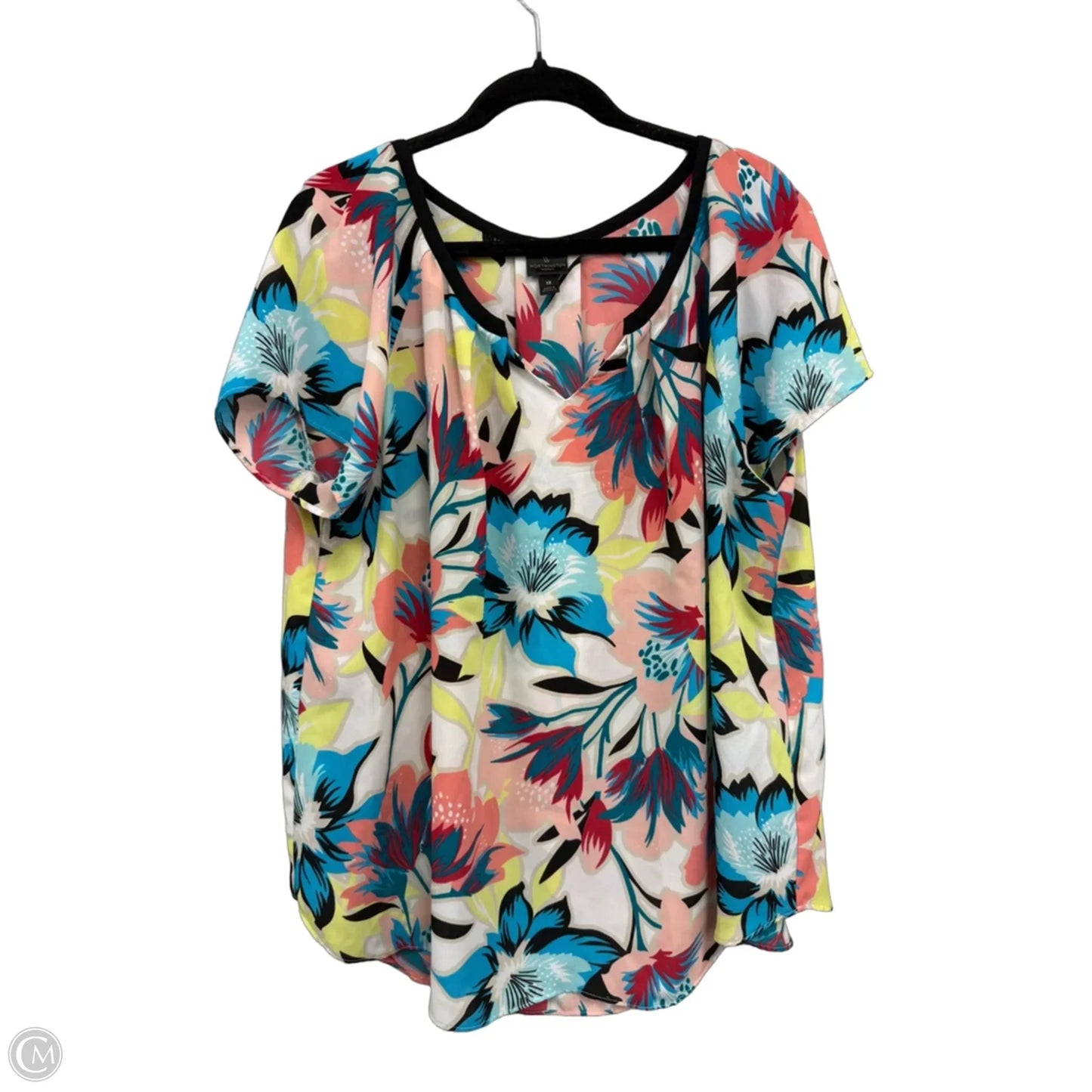 Top Short Sleeve By Worthington In Blue & Pink, Size: 1x