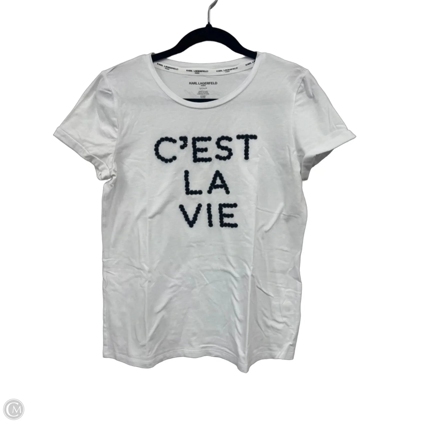 Top Short Sleeve Designer By Karl Lagerfeld In Black & White, Size: S