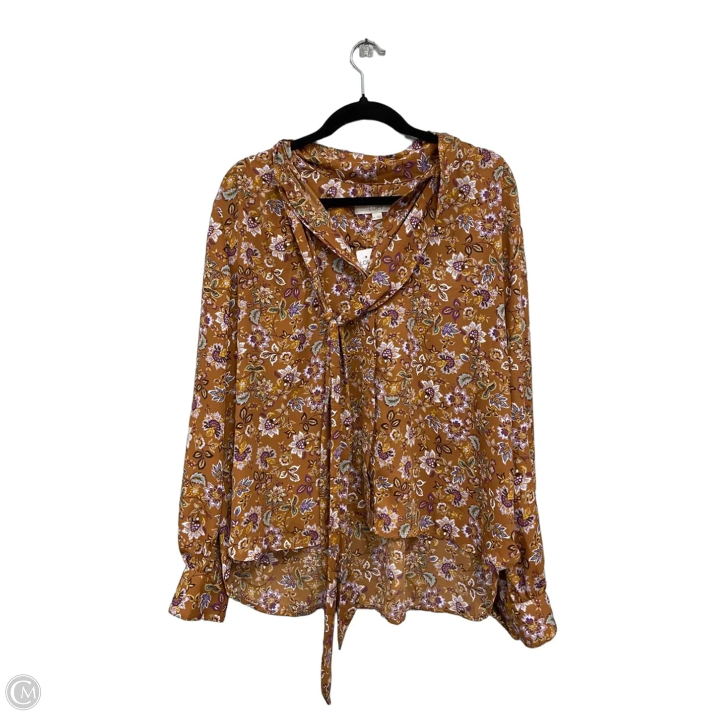 Blouse Long Sleeve By Loft In Brown & Purple, Size: Xl
