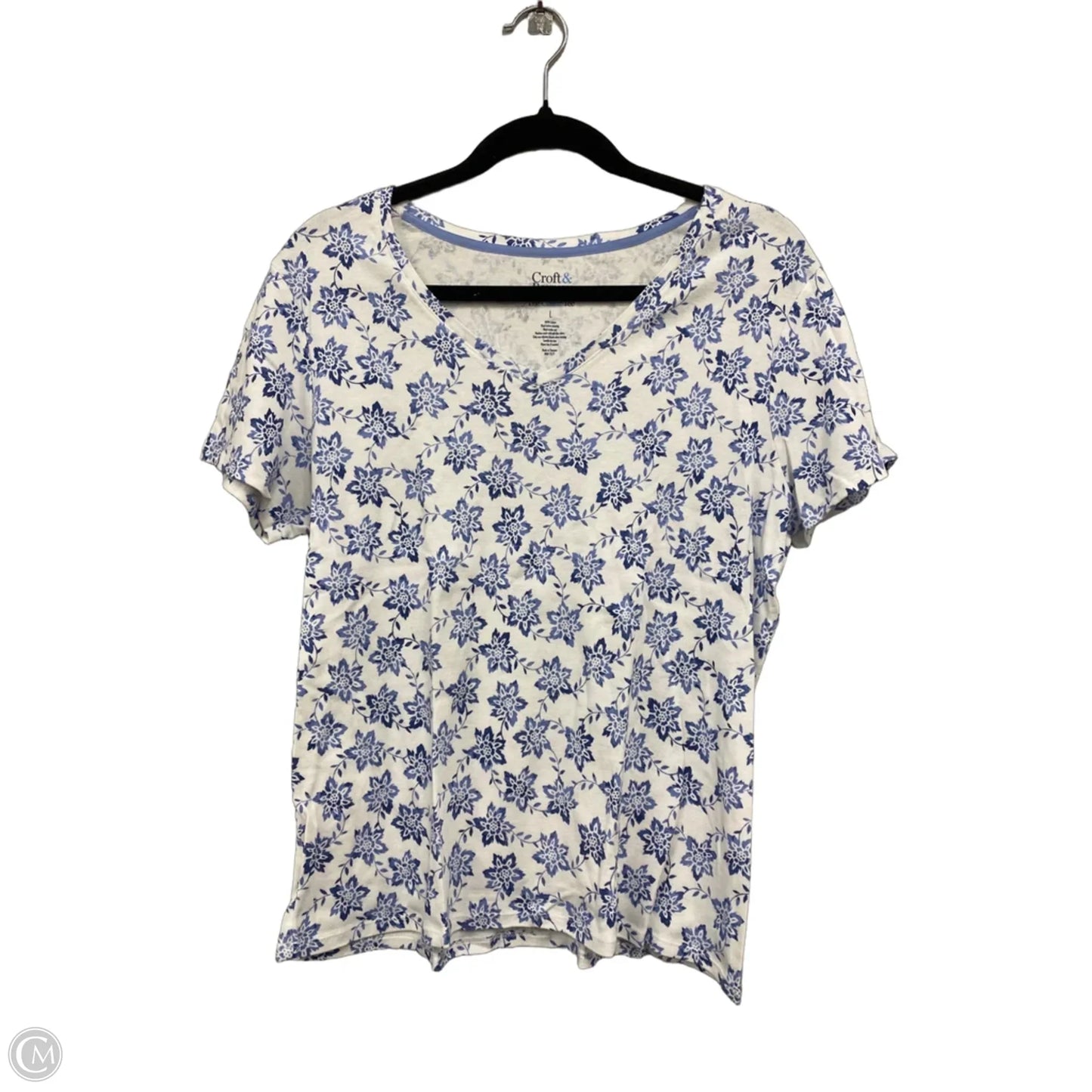 Top Short Sleeve By Croft And Barrow In Blue & White, Size: L
