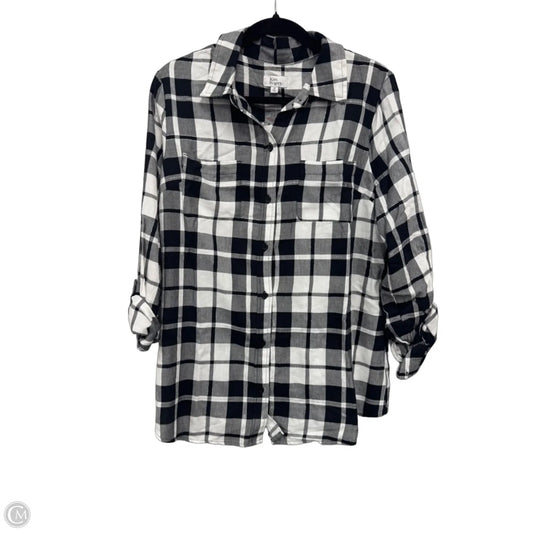 Top Long Sleeve By Kim Rogers In Black & White, Size: M