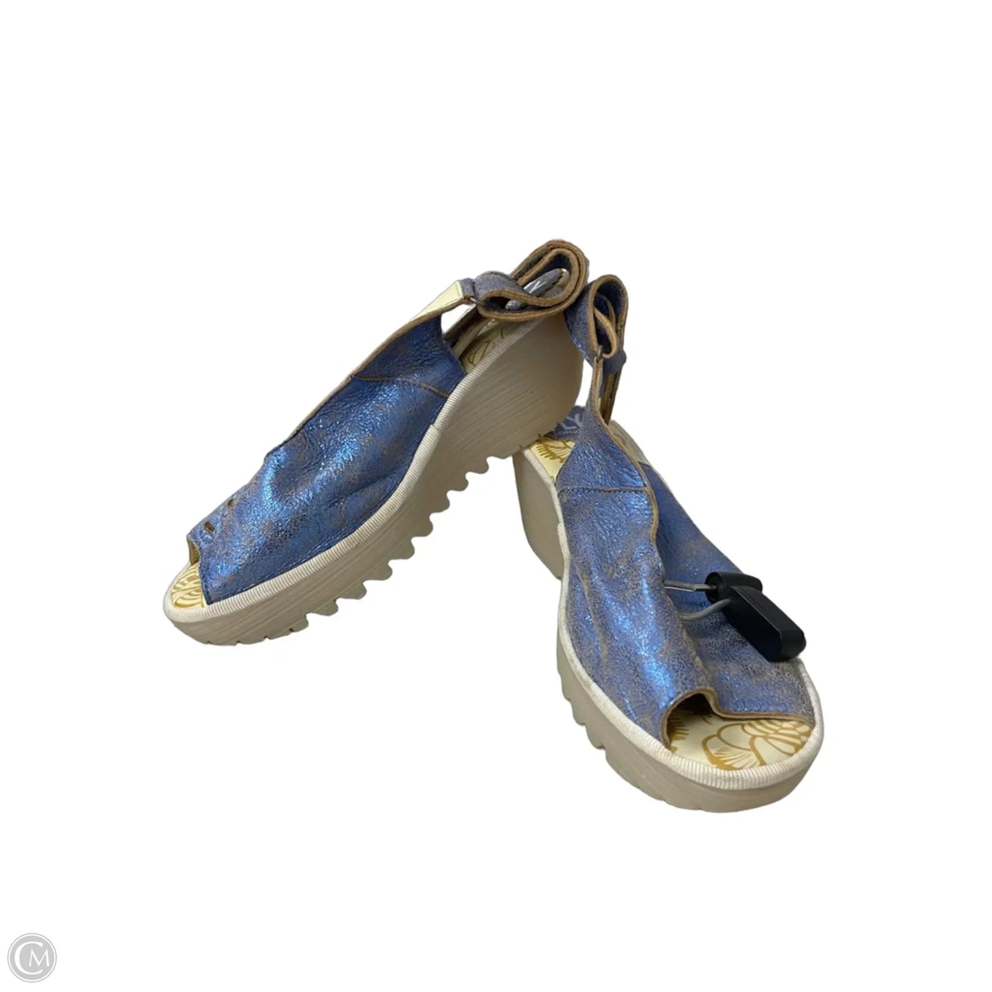 Sandals Heels Wedge By Fly London In Blue & Cream, Size: 8.5