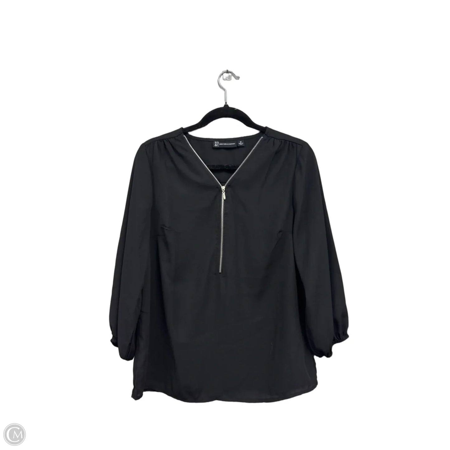 Blouse Long Sleeve By New York And Co In Black & Silver, Size: M