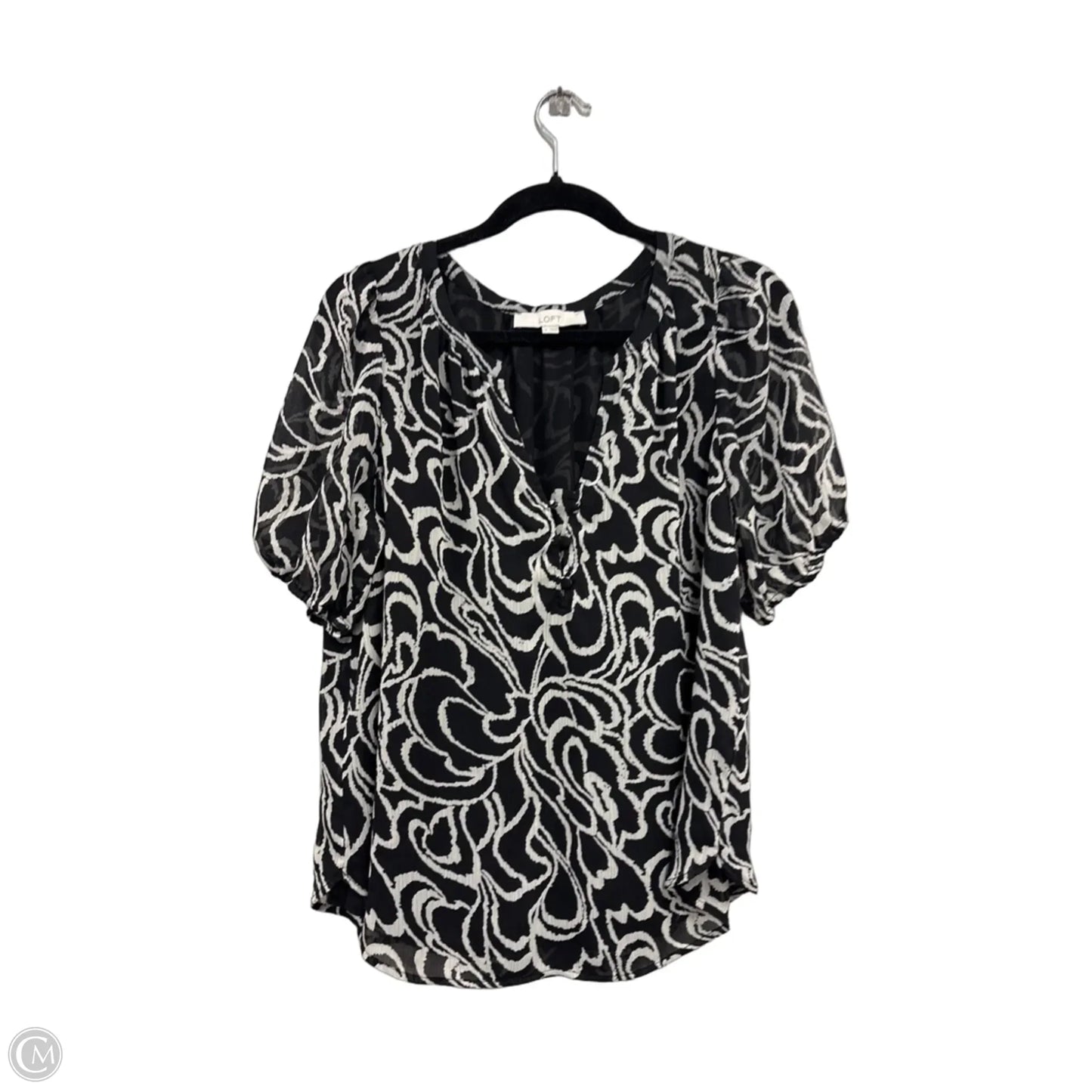 Blouse Short Sleeve By Loft In Black & White, Size: M