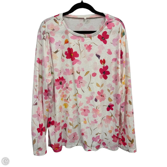 Top Long Sleeve Basic By Clothes Mentor In Pink & White, Size: 3x