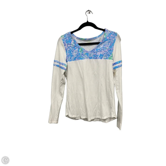 Top Long Sleeve Designer By Lilly Pulitzer In Blue & White, Size: M