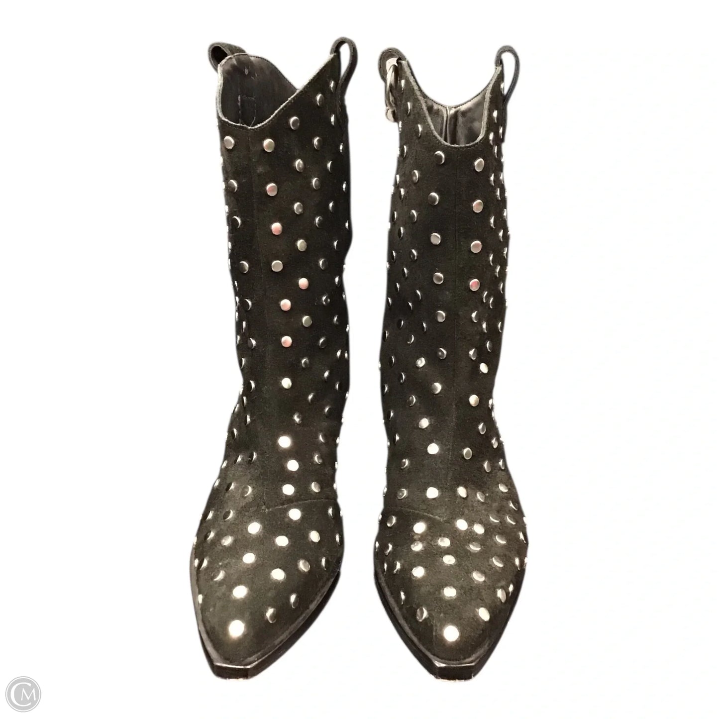 Boots Ankle Heels By Schutz In Black & Silver, Size: 10