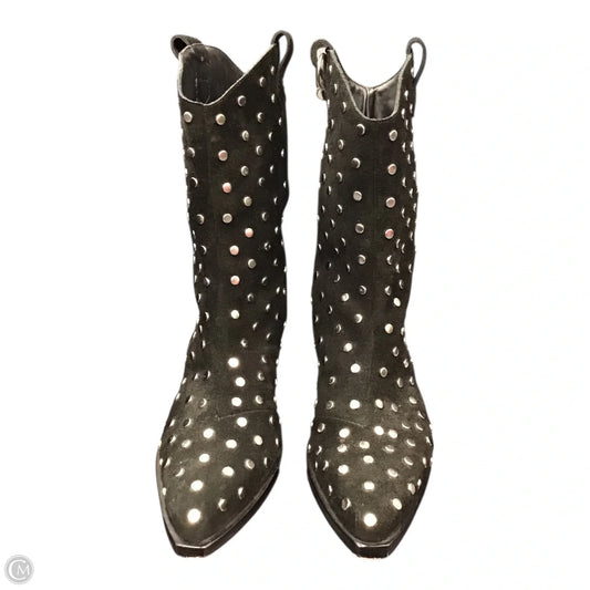 Boots Ankle Heels By Schutz In Black & Silver, Size: 10