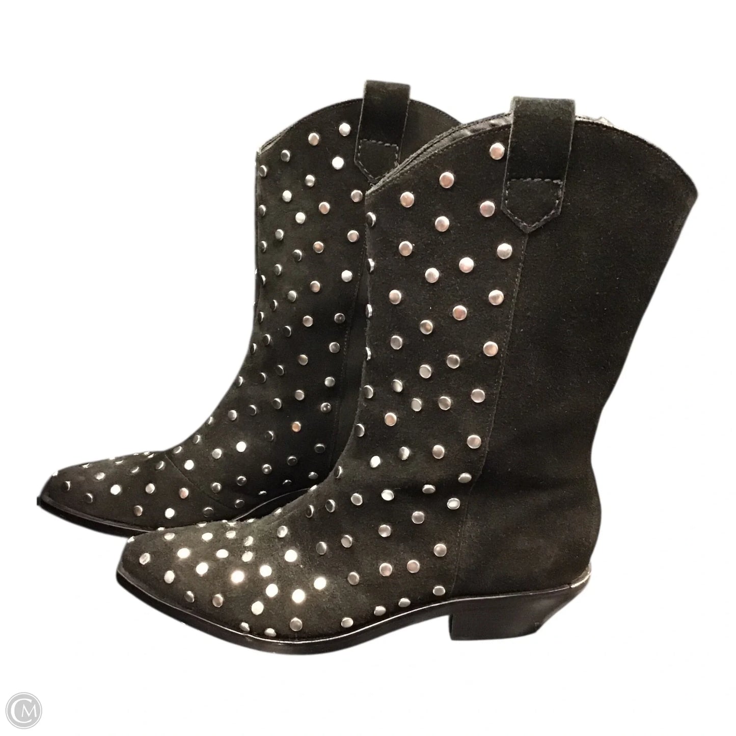 Boots Ankle Heels By Schutz In Black & Silver, Size: 10