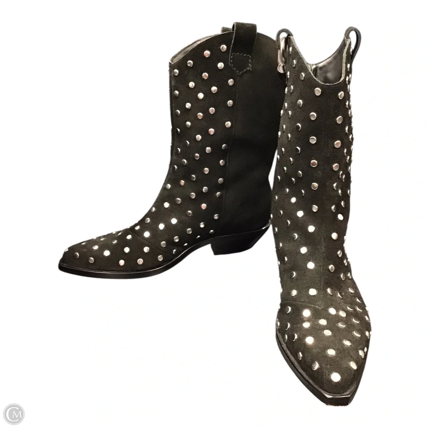 Boots Ankle Heels By Schutz In Black & Silver, Size: 10