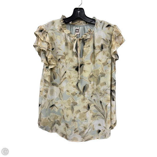 Top Short Sleeve By Anne Klein In Cream & Green, Size: L
