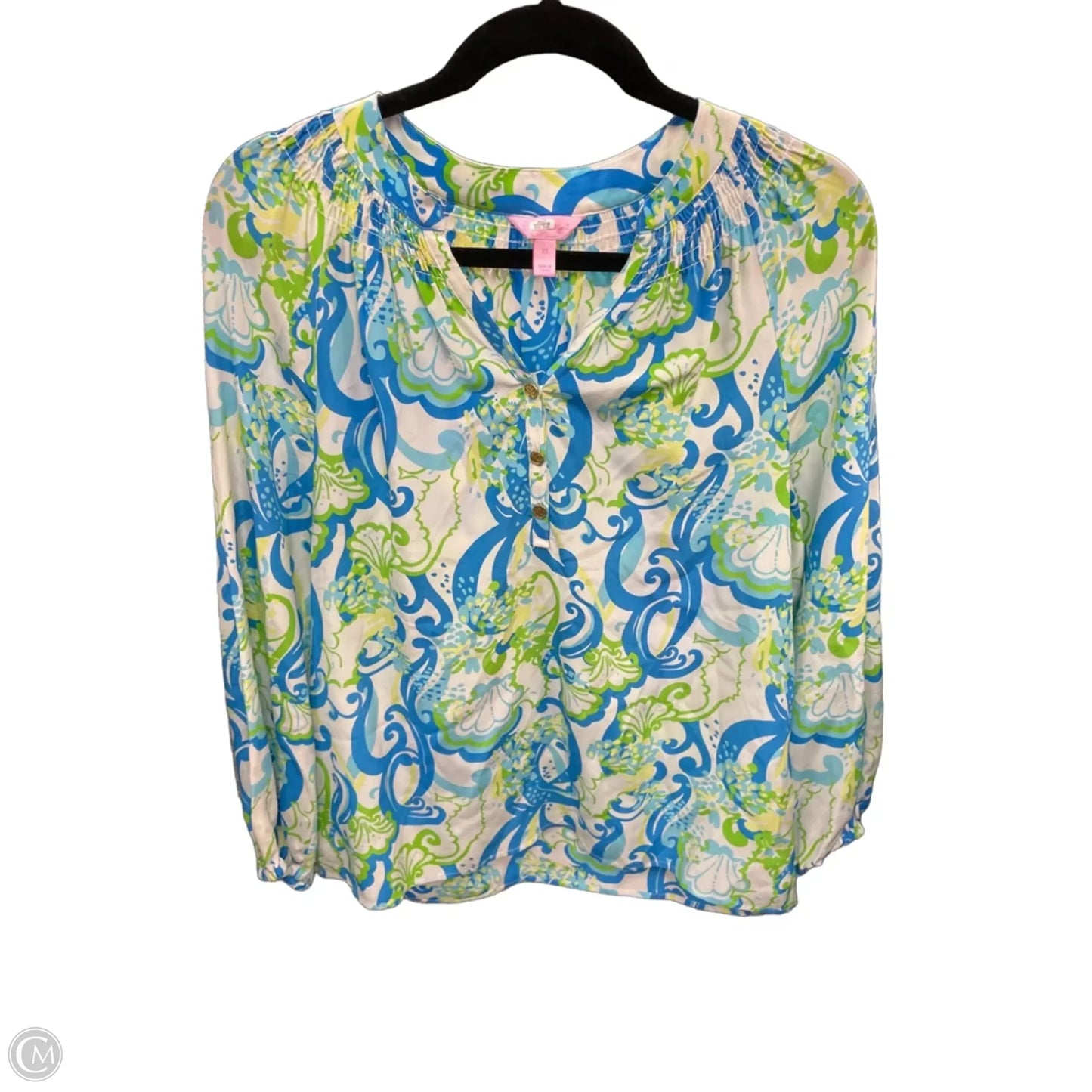 Top Long Sleeve Designer By Lilly Pulitzer In Blue & Green, Size: Xs
