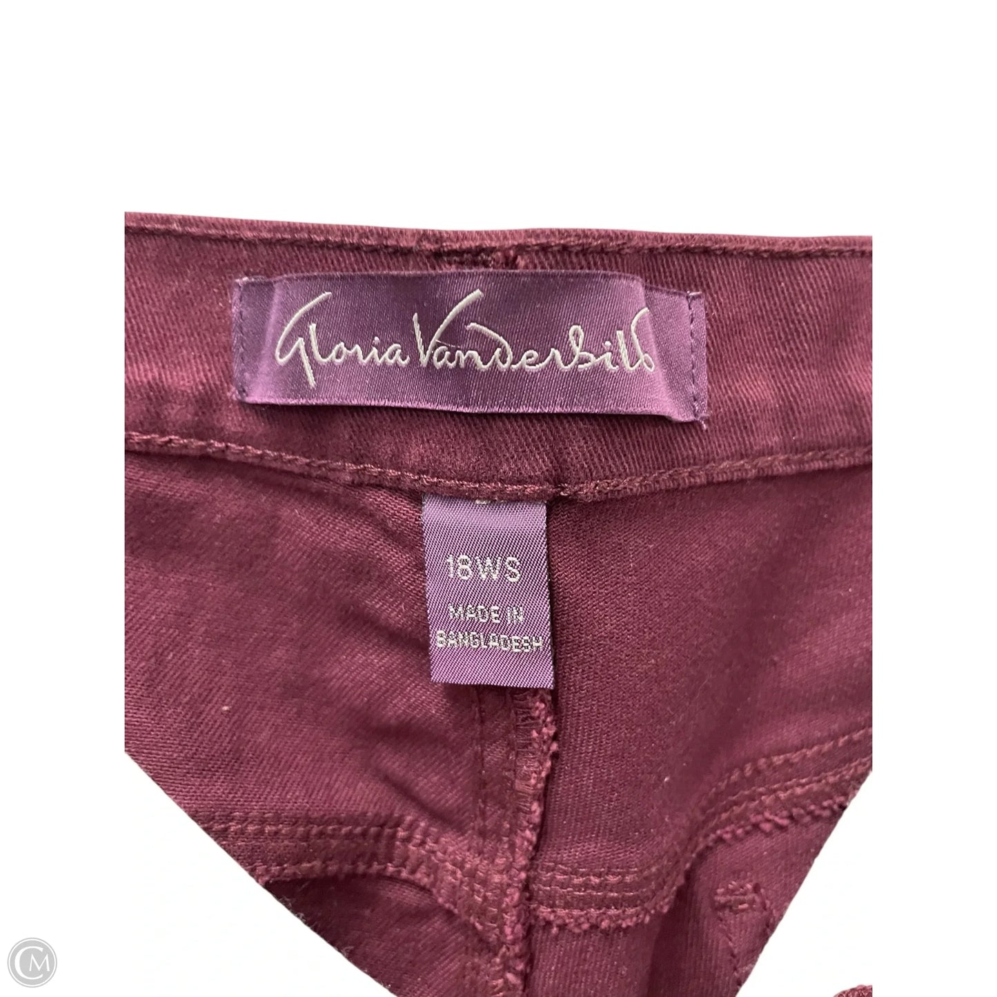 Jeans Straight By Gloria Vanderbilt In Maroon, Size: 18