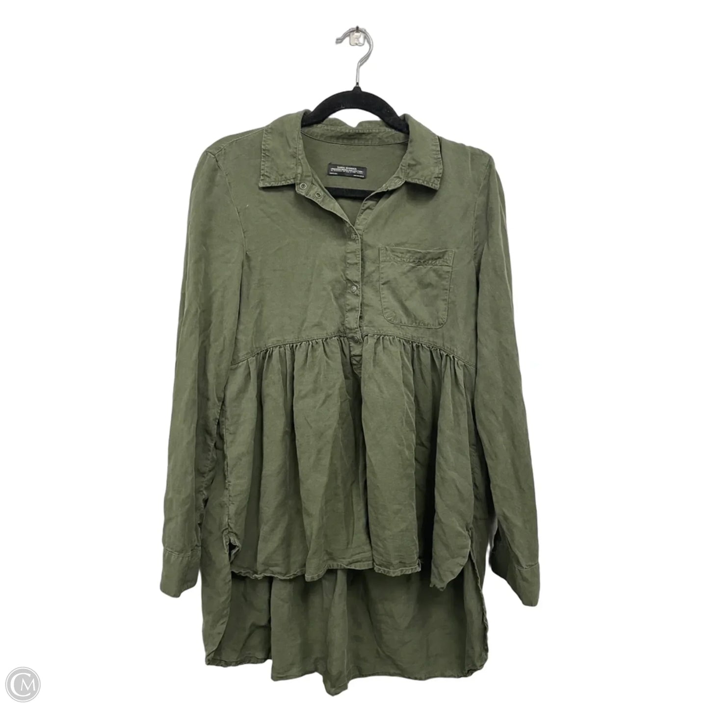 Tunic Long Sleeve By Zara Women In Green, Size: S